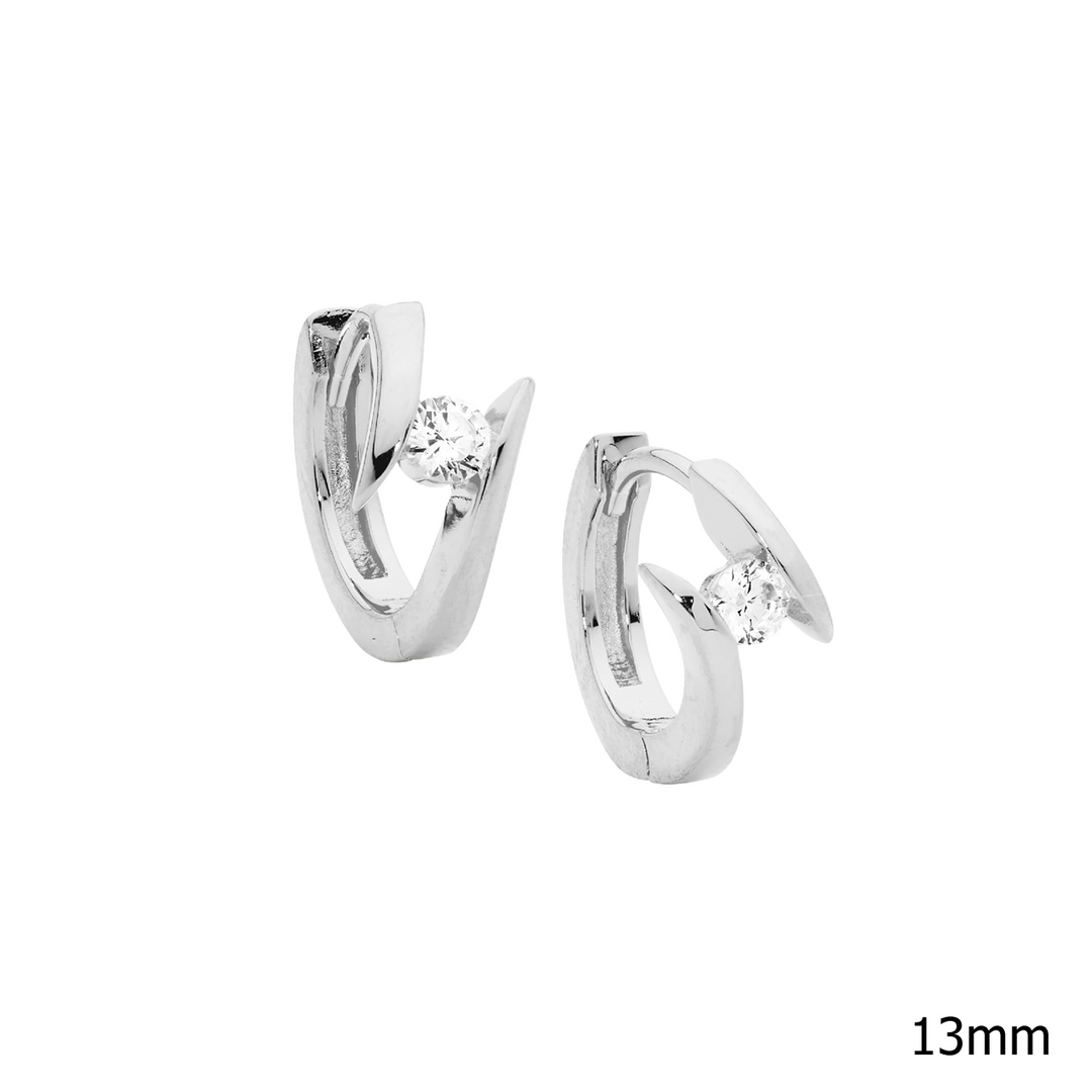 SS 13mm huggie earrings w/ single wh cz