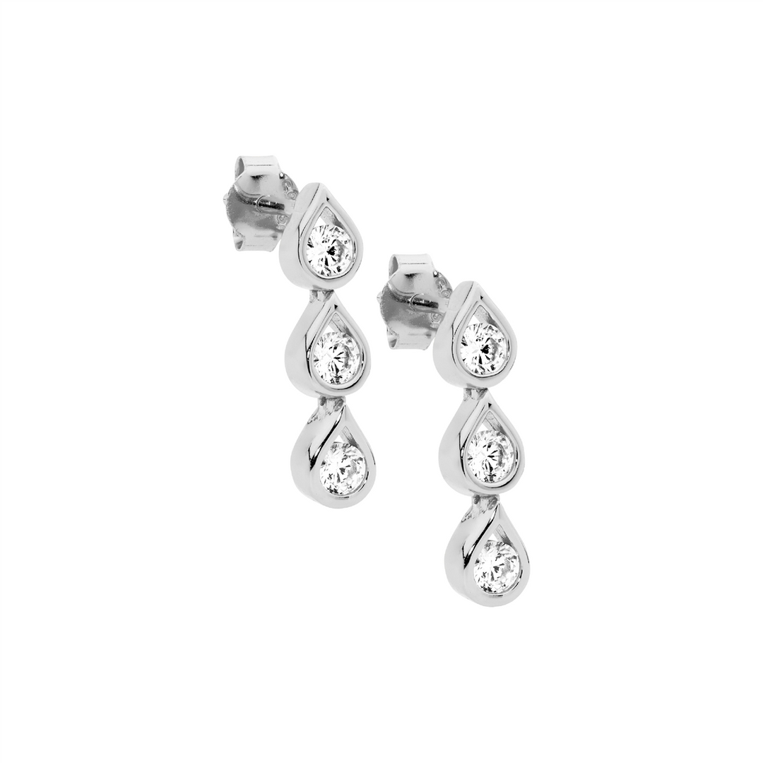 SS 3x open tears w/ wh cz drop earrings