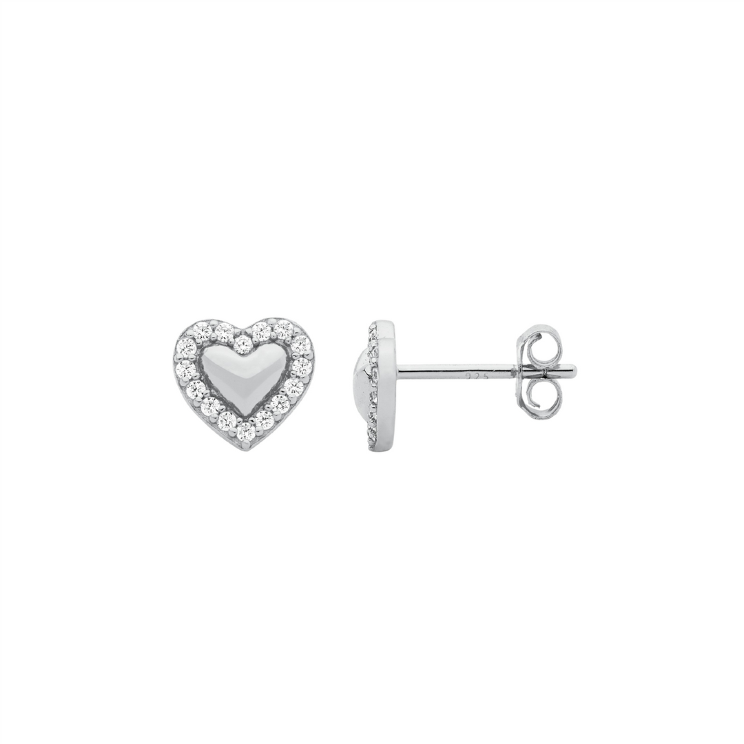 SS 8mm heart earrings w/ wh cz surround